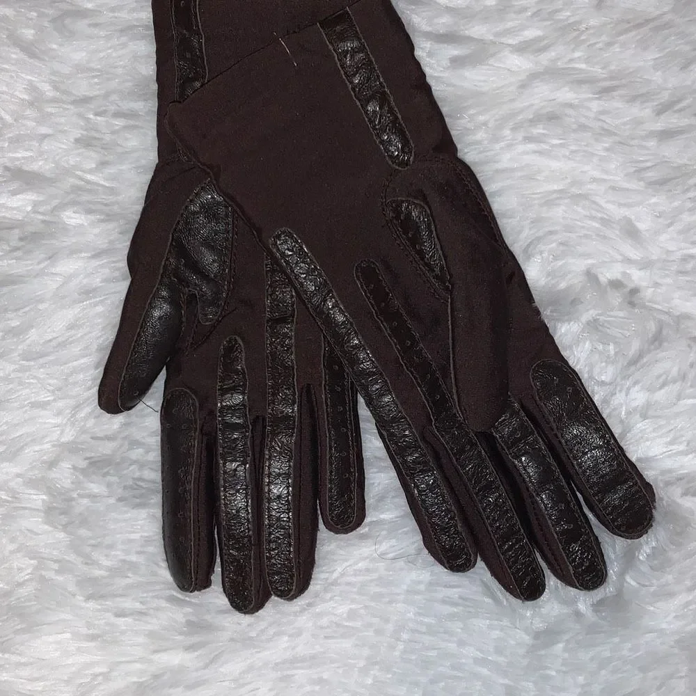 Vintage ARIS Brown Stretch Gloves One Size‎